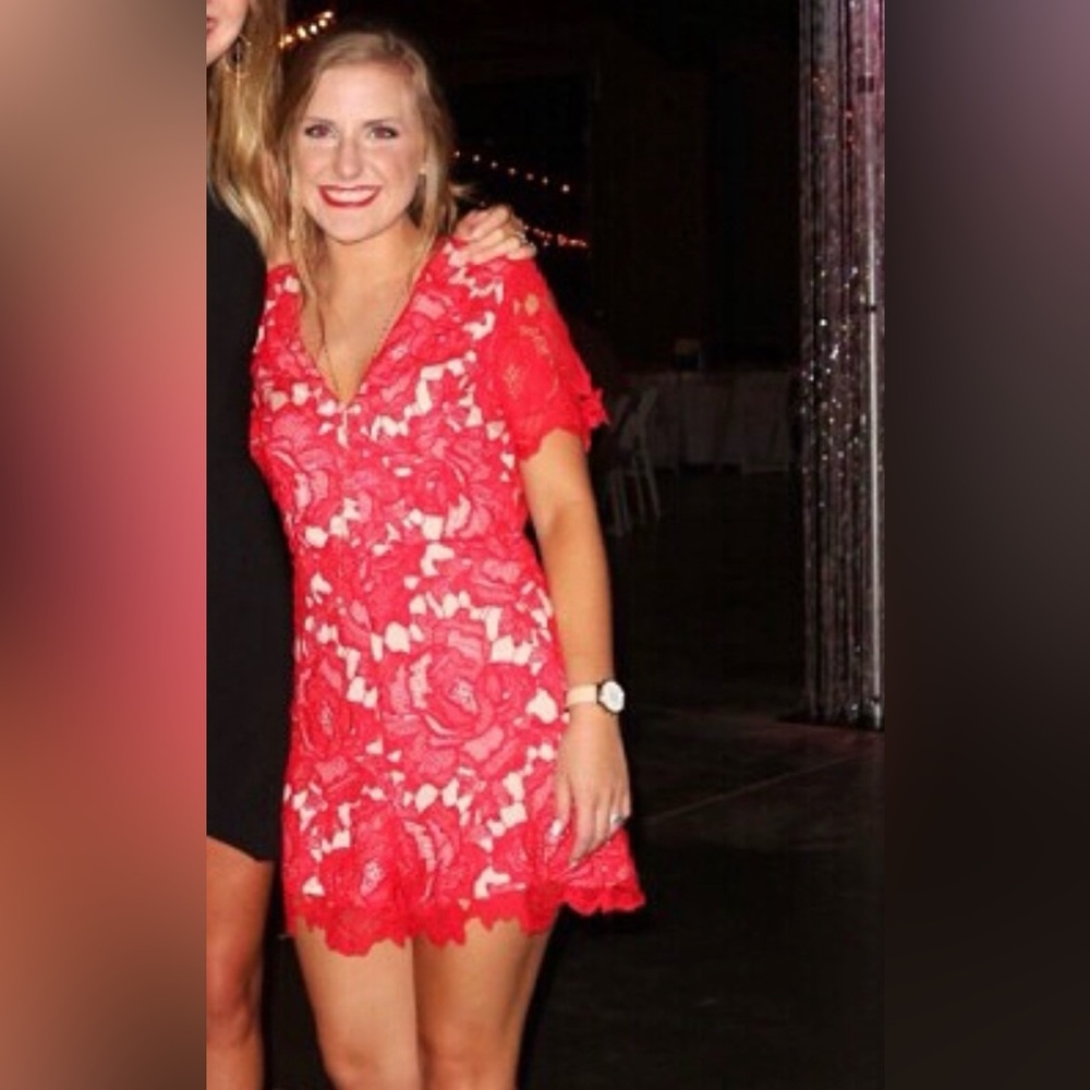 Lush Red Floral Appliqué Romper size Small